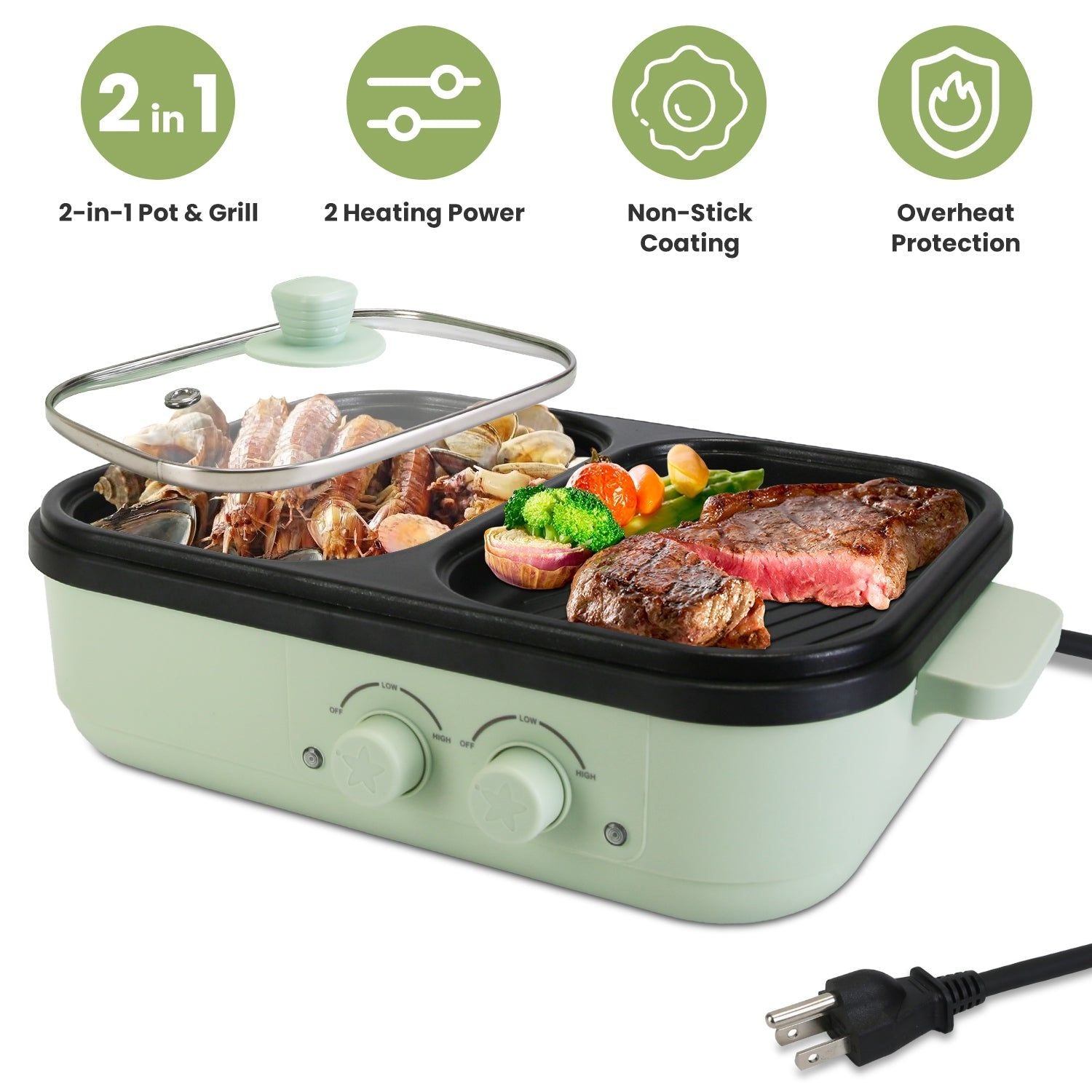 2-in-1 Electric Grill and Hot Pot 1300W for 1–2 People
