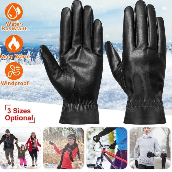 Unisex PU Leather Winter Gloves Warm and Windproof