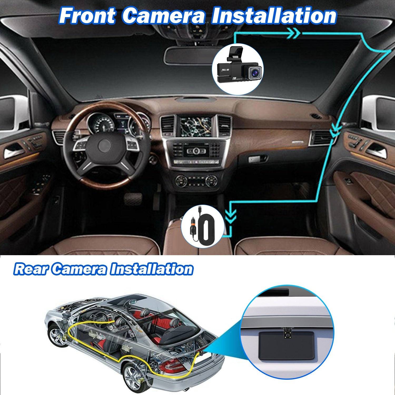 3 Channel Dash Cam 1080P WiFi with 64GB Card