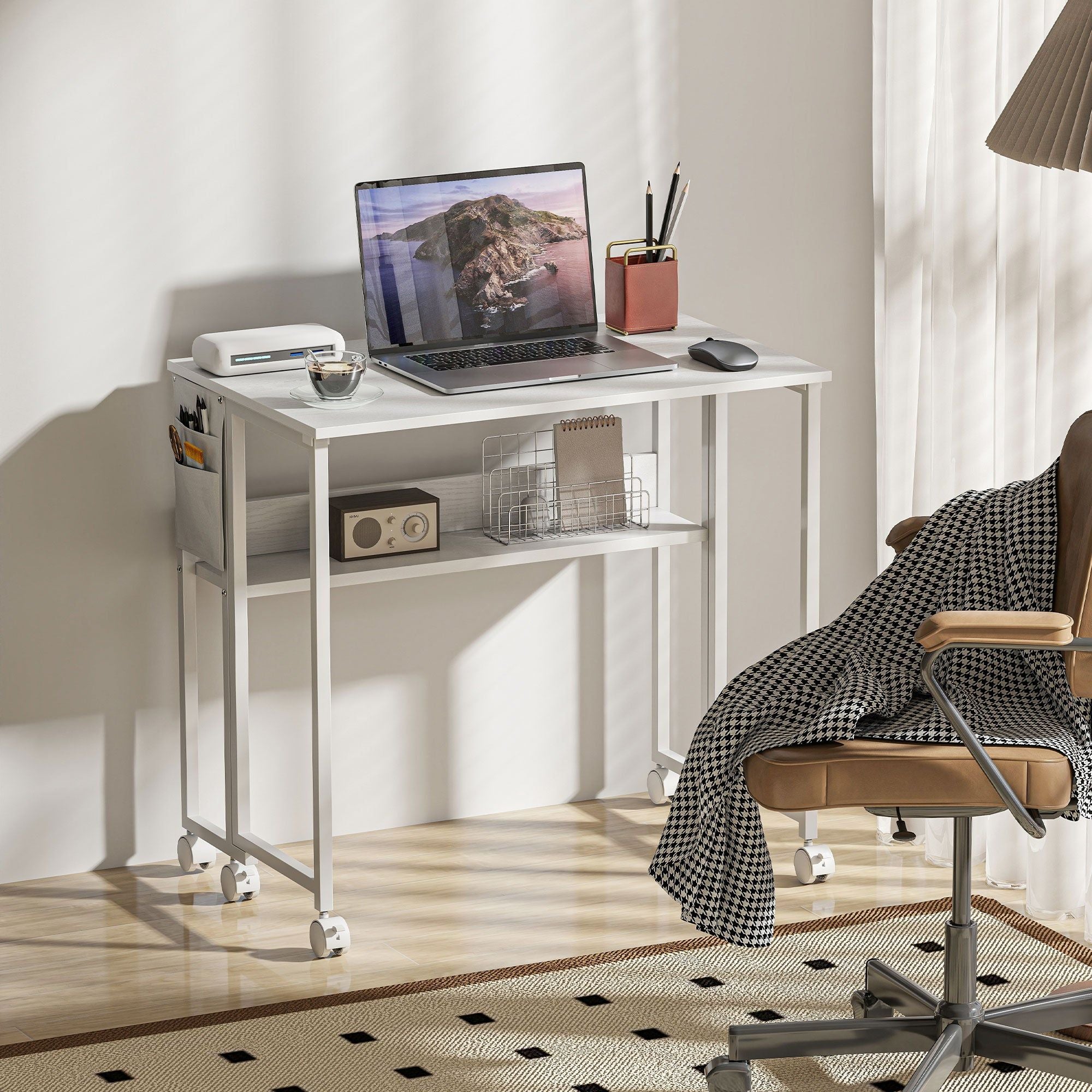 Portable Folding Table Computer Desk With Wheels And Storage
