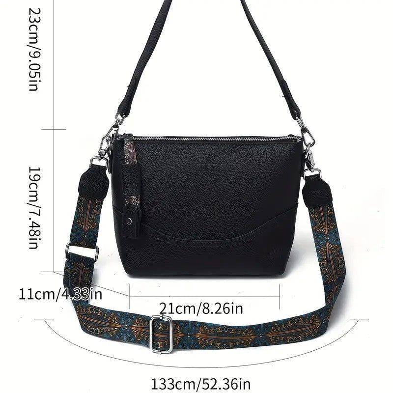 PU Crossbody Bag With Ethnic Embroidery And Zipper