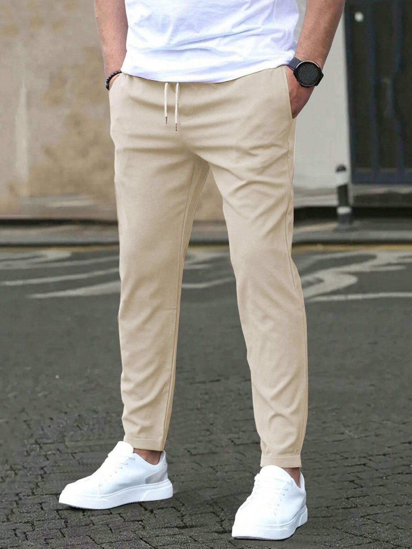 Mens Straight Leg Cropped Pants with Slim Fit Design