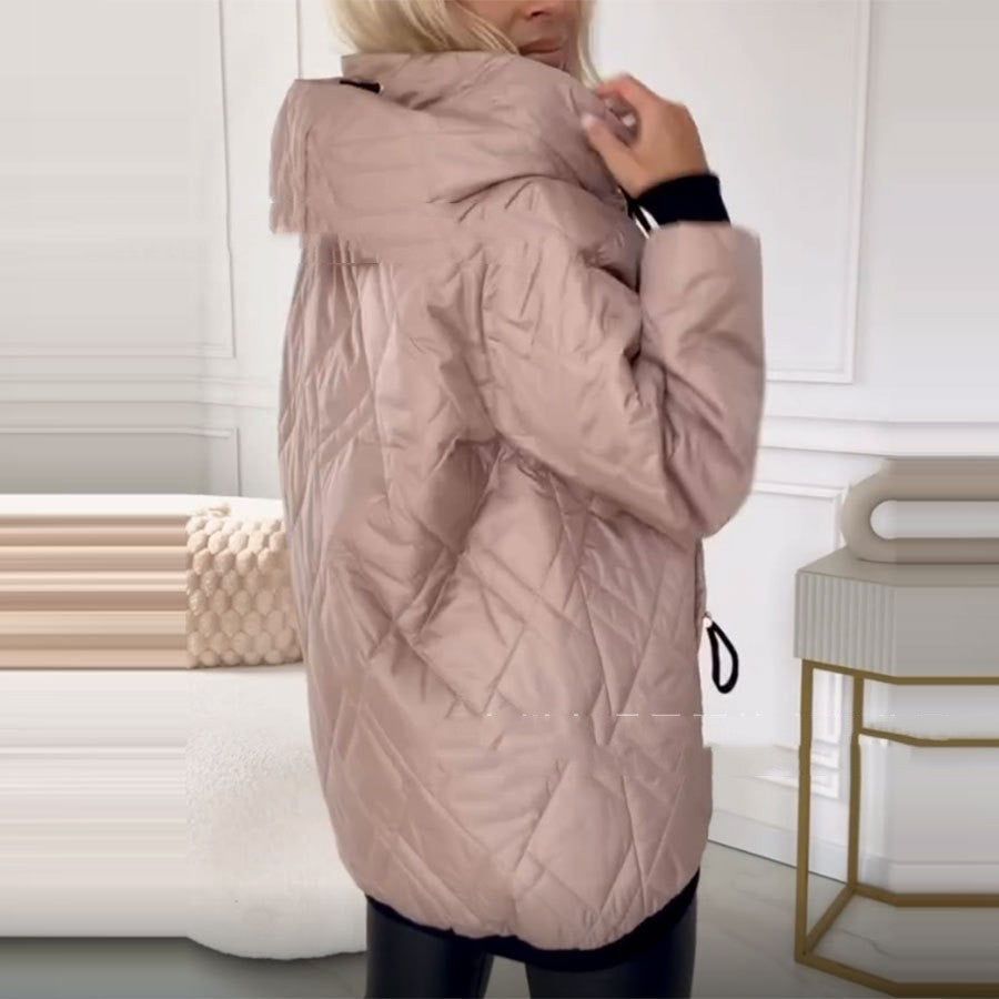 Women’s Casual Hooded Coat Solid Color Cotton Blend Long Sleeve Outerwear in Pink or Black