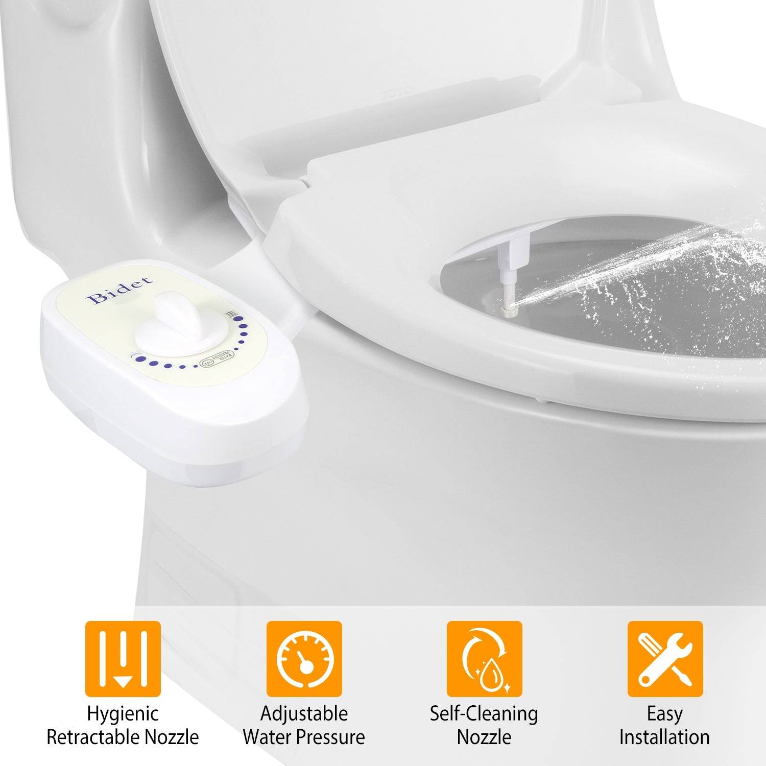 Non Electric Bidet Attachment with Retractable Nozzle