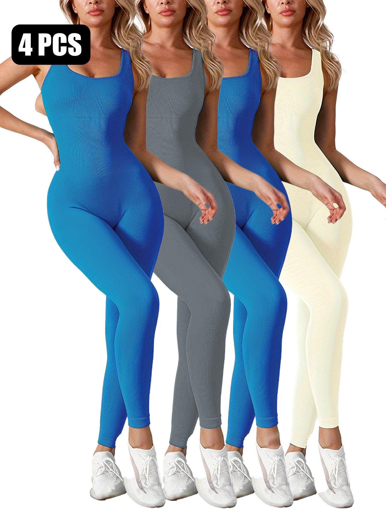 Women Jumpsuits 4 Pack Ribbed Square Neck Shaping Set