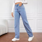 Womens Straight Leg Jeans with Mid Waist Casual Fit
