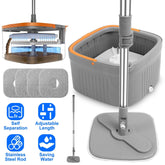 Spin Mop with Dual Compartment Bucket and Microfiber Pads
