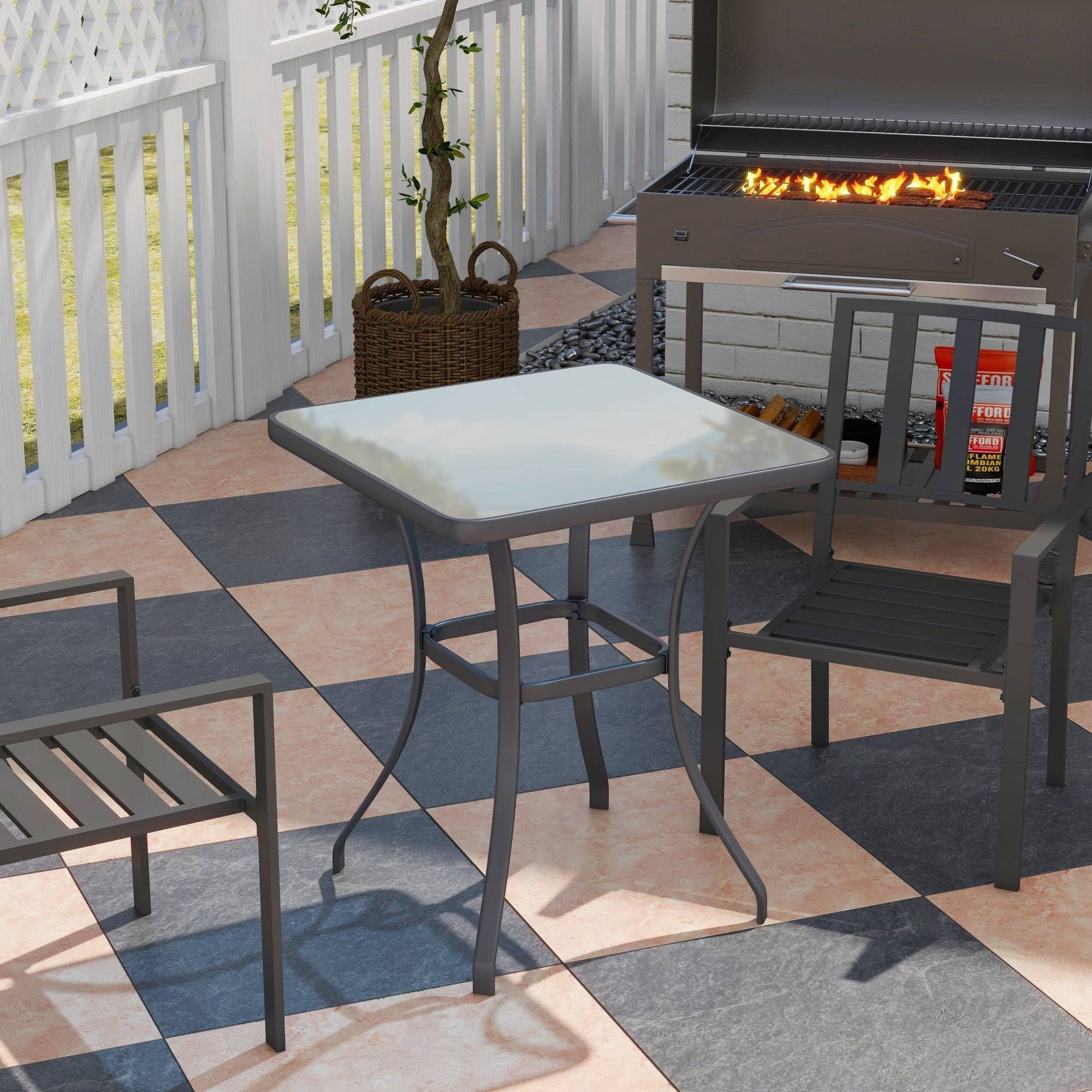 Outsunny Outdoor Bistro Table with Glass Top & Umbrella Hole