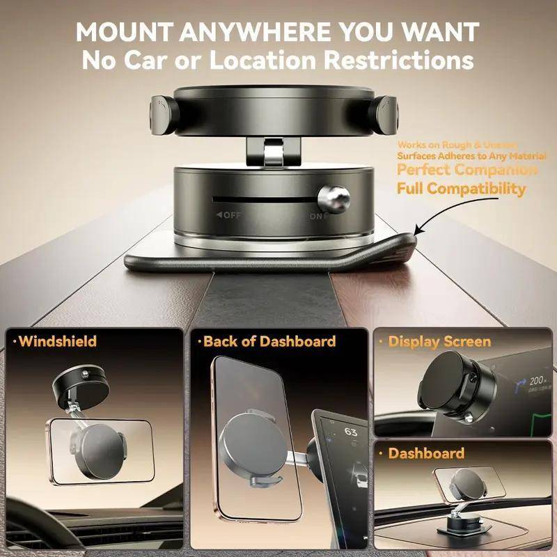 Magnetic Car Phone Holder with Vacuum Suction and Rotation