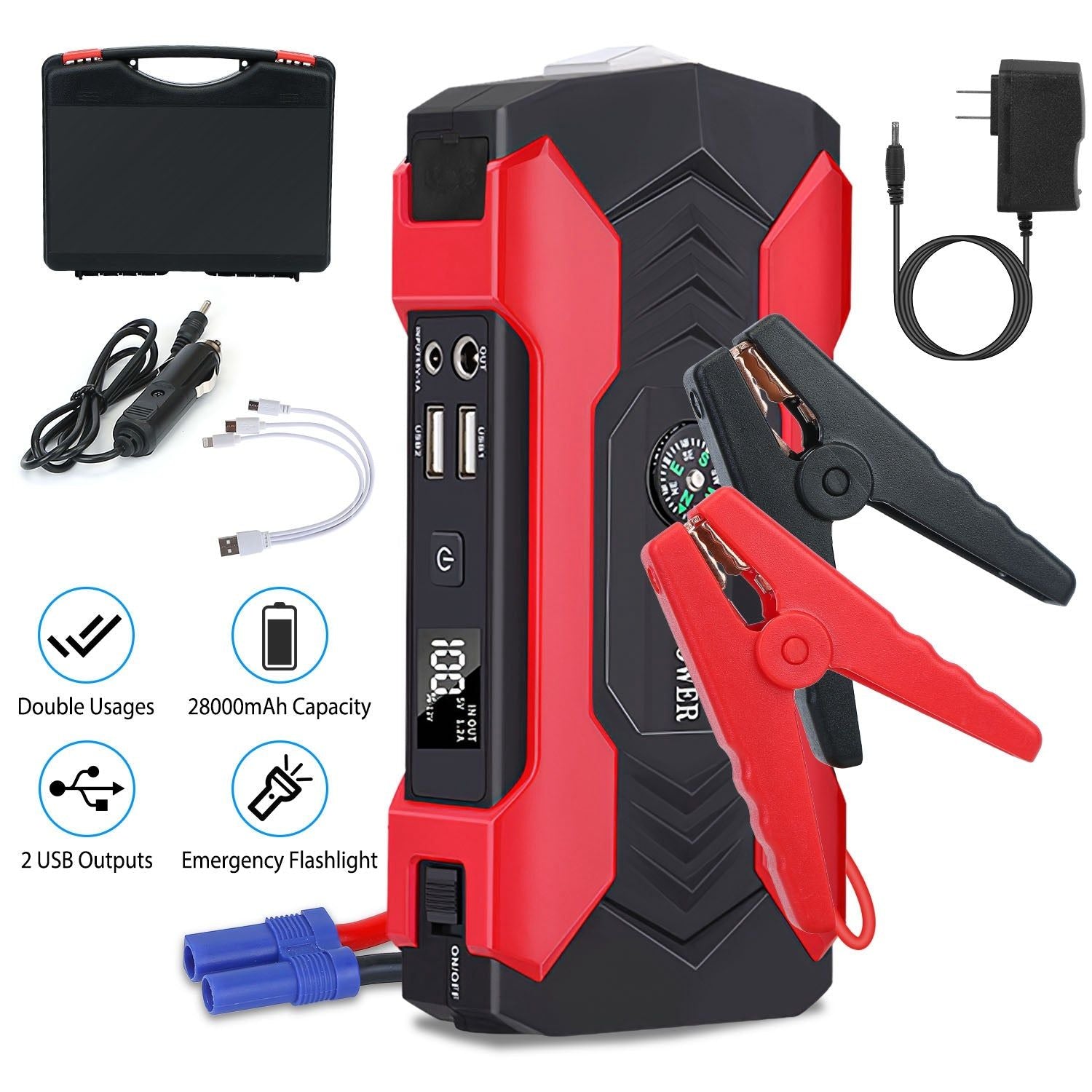 800A 28000mAh Car Jump Starter With LED And USB Power
