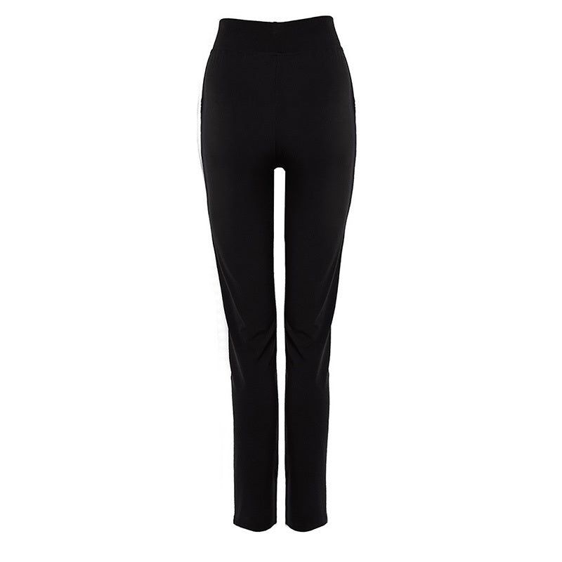 Plus Size High Waist Pants with Faux Leather Panels