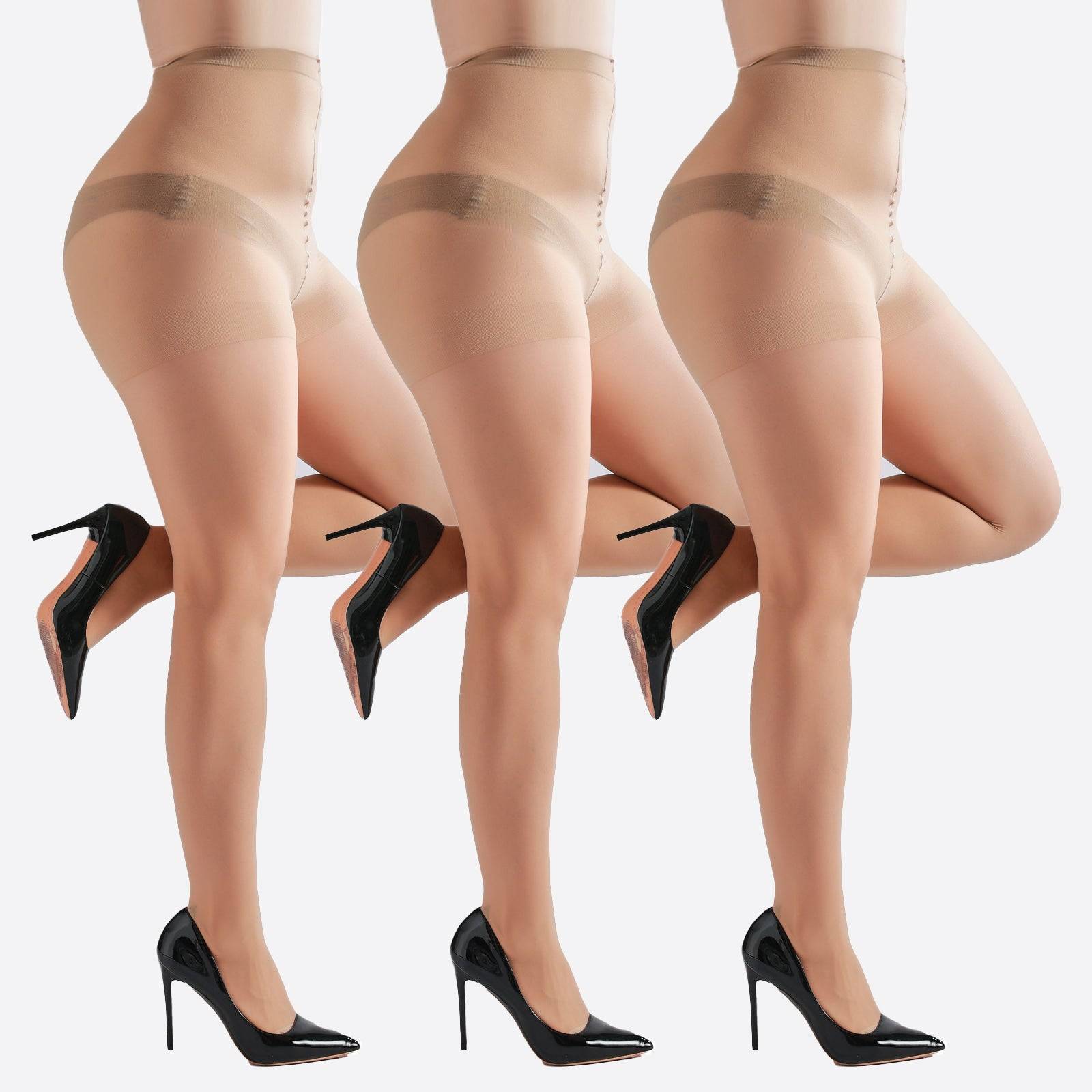 Plus Size Sheer Tights 3 Pack 20D Control Top