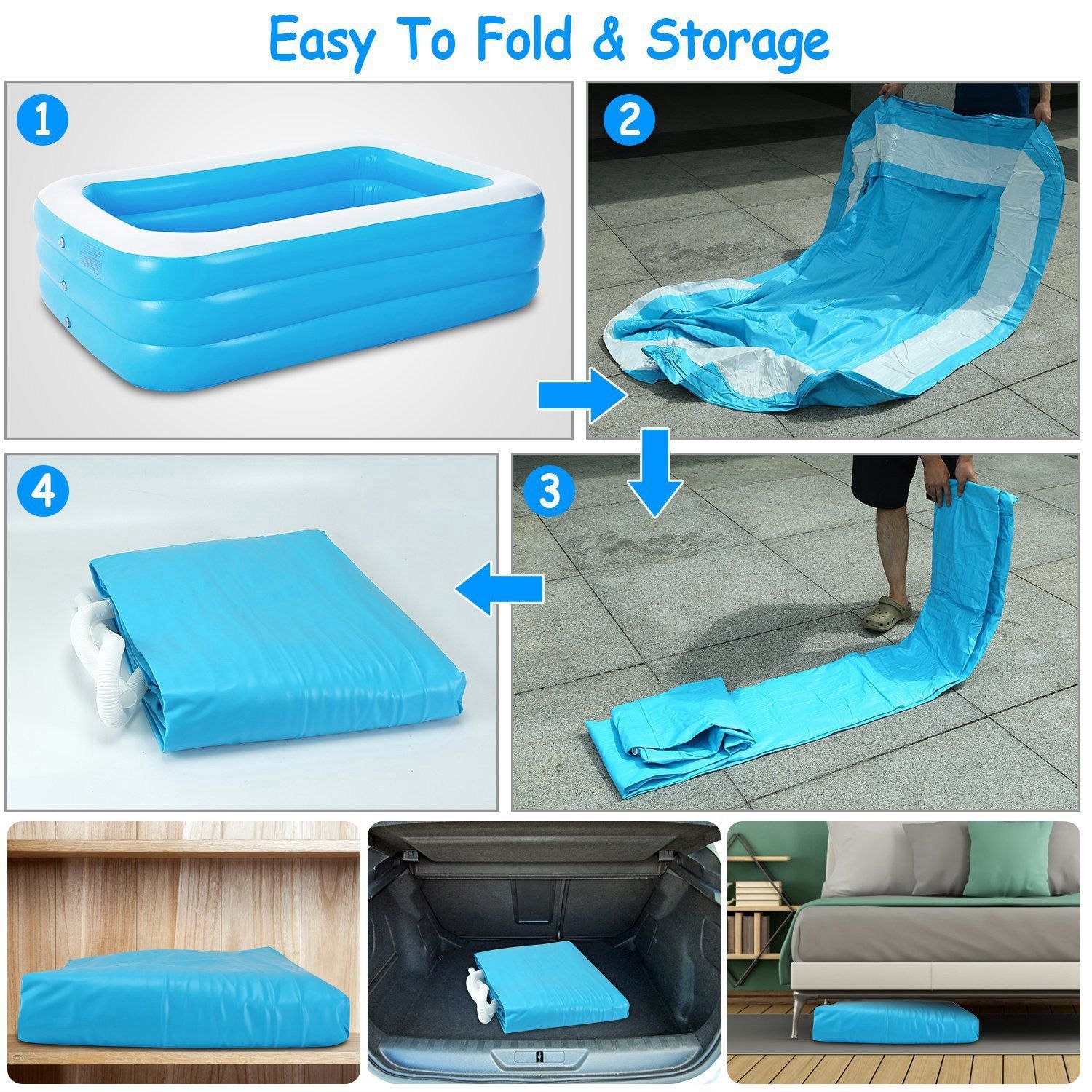 Large Inflatable Pool for Families with 3 Air Chambers PVC