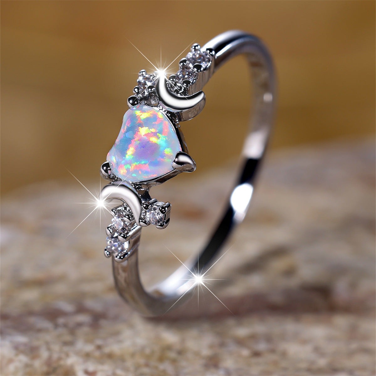 Women Adjustable Three Claw Moon Love Ring