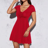 Women Dress Solid Color Summer Mid Sleeve A-Line