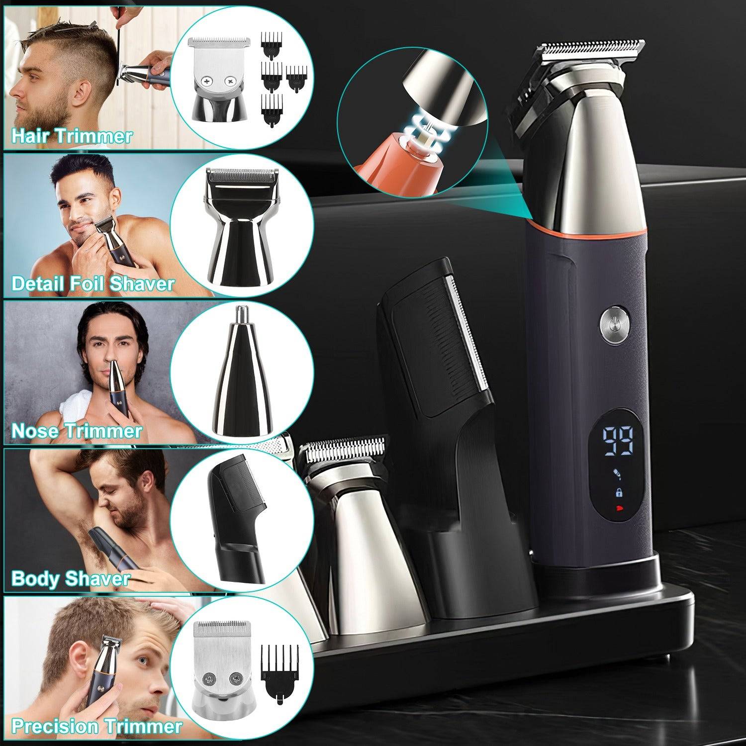 Electric Beard Trimmer Kit 5 In 1 Cordless Waterproof