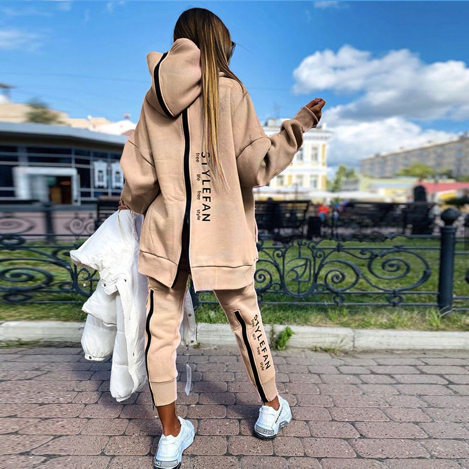 Women Two Piece Long Hoodie Sweatshirt and Pants Set