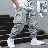 Mens Loose Fit Cargo Pants with Drawstring and Multi Pockets