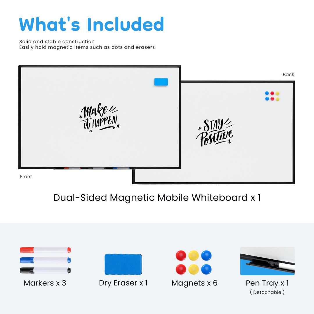 Whiteboard Mobile Magnetic Double Sided 46x32 with Stand