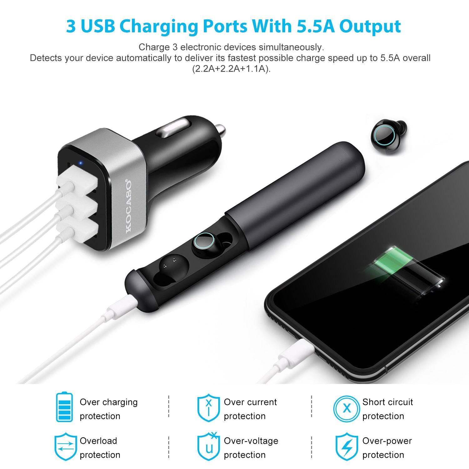 3 Port USB Car Charger 30W 5.5A Fast Charging Adapter