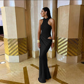 Women Stylish Hollow Out Fashion Dress with Stitch Design