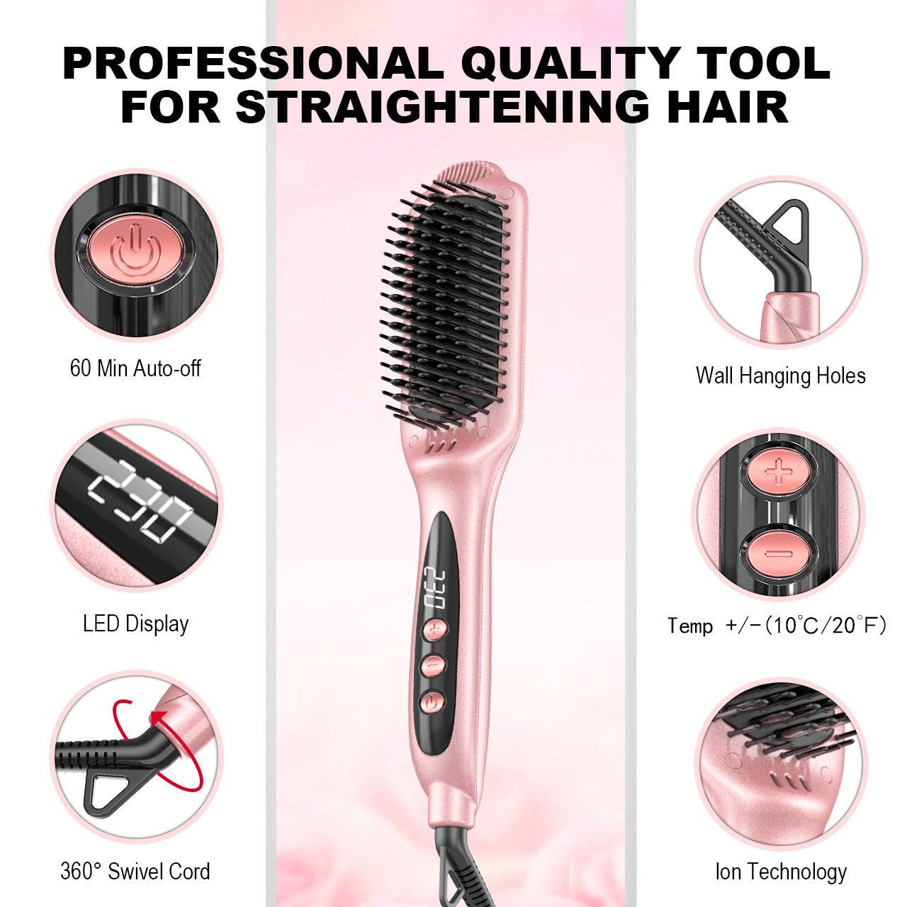 Electric Hair Brush with Ceramic Heating and Adjustable Heat