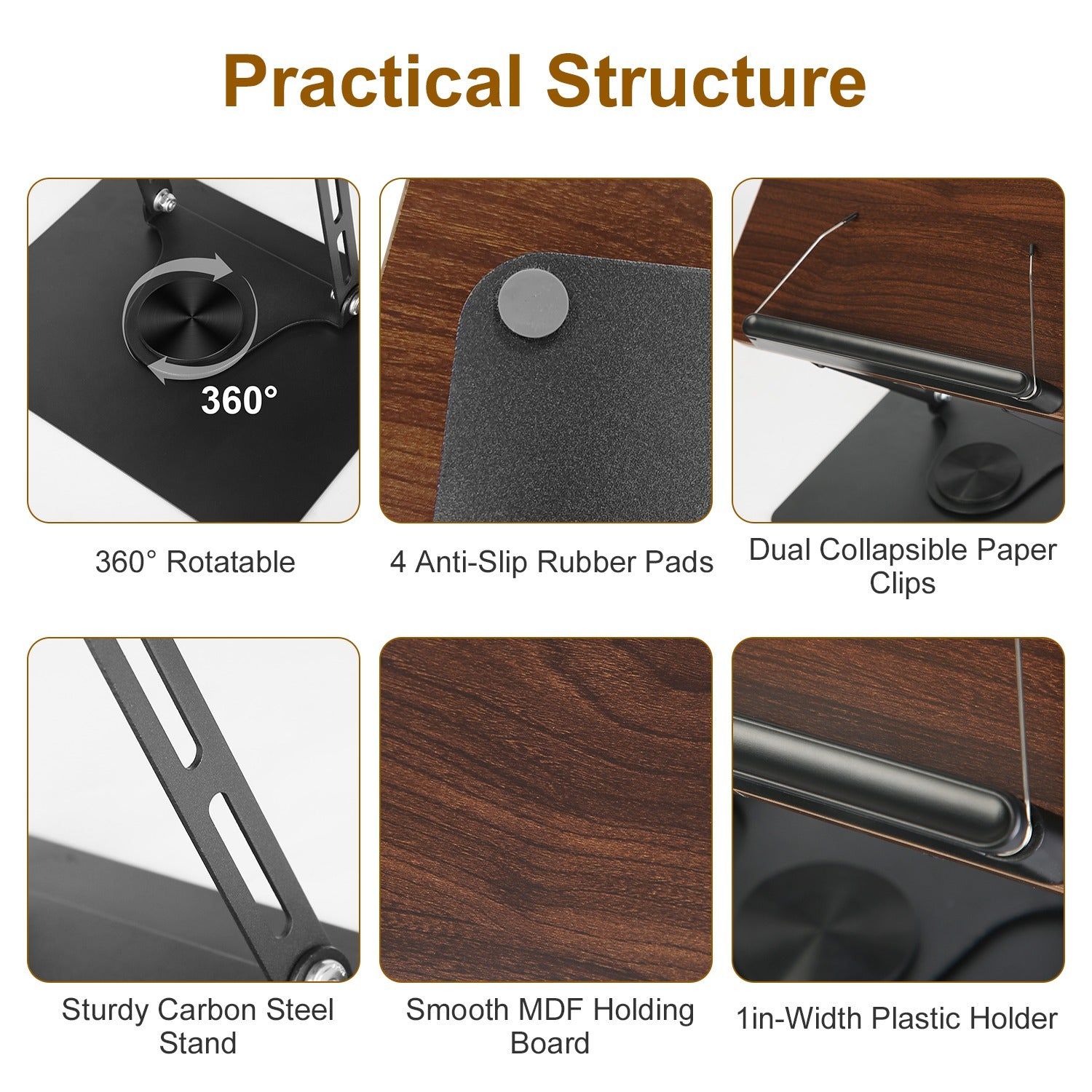 Adjustable Foldable Book Stand with Rotating Base Design