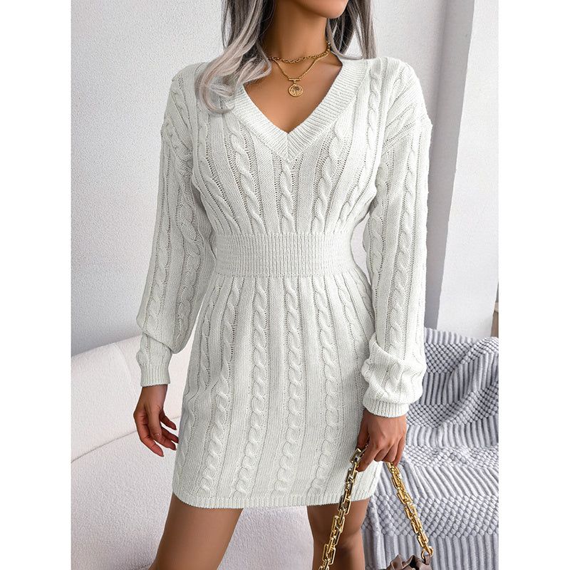 Dress V Neck Long Sleeve Bodycon Sweater Mini