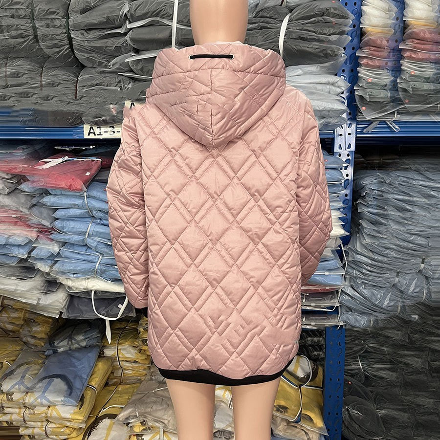 Women’s Casual Hooded Coat Solid Color Cotton Blend Long Sleeve Outerwear in Pink or Black