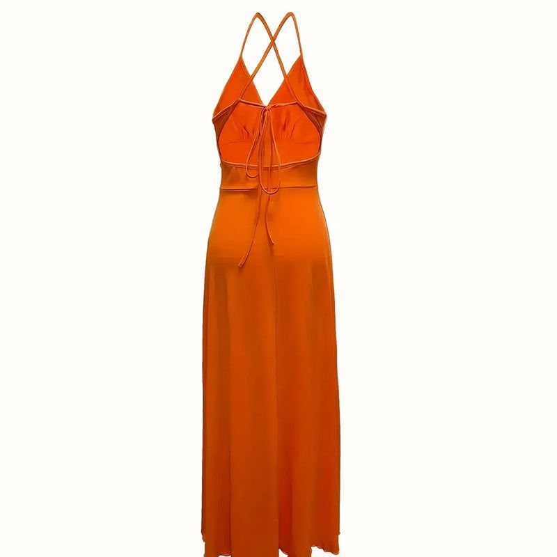 Deep V Neck Backless Maxi Dress With Slit Elegant Style