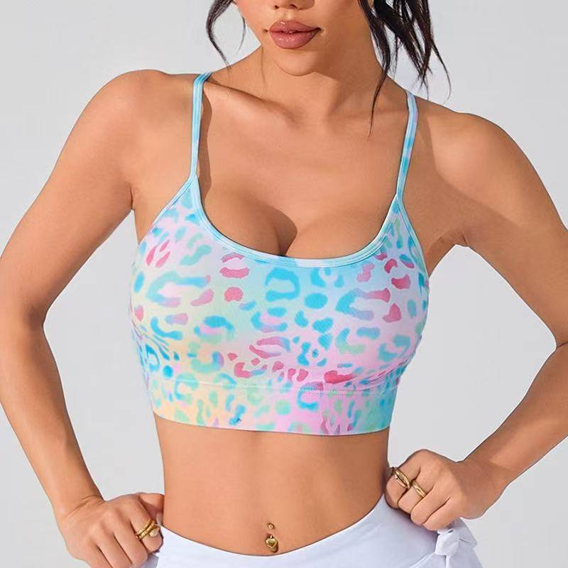 Womens Floral Sports Bra Cross Strap Summer Fit