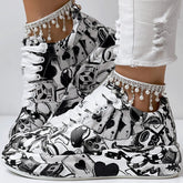 Geometric Print Sneakers With Lace Up Low Top Design