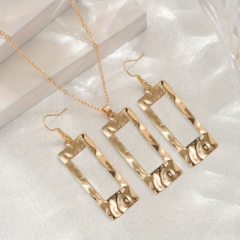 Hammered Geometric Jewelry Set Necklace and Earrings