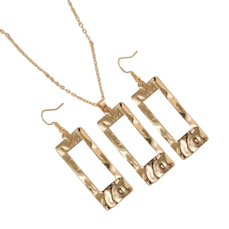 Hammered Geometric Jewelry Set Necklace and Earrings