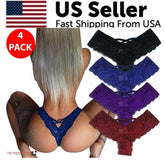 Thong Lace High Waist Stretch G String Panties 4 Pack