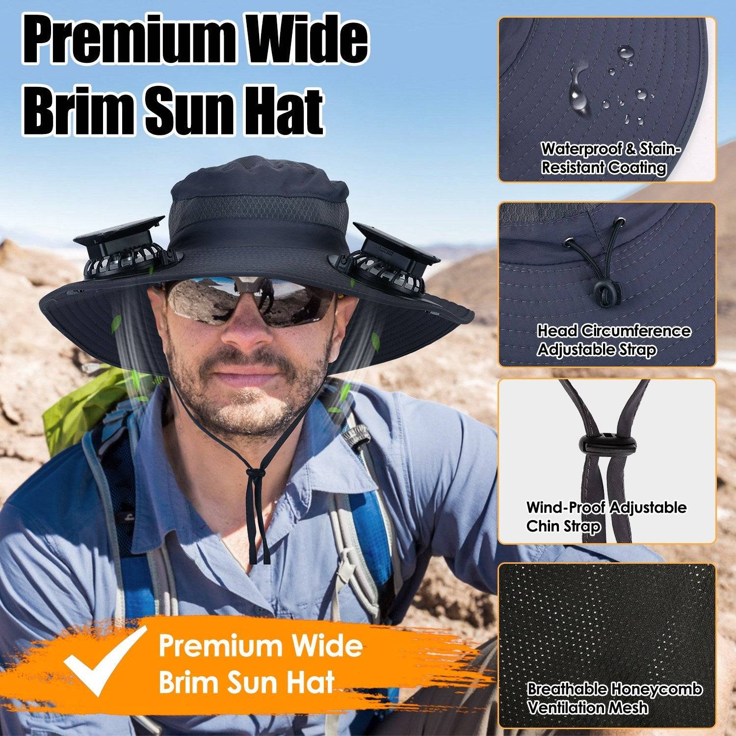 Wide Brim Sun Hat with Solar Fans and UPF50 Protection