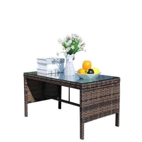 Coffee Table Rattan Outdoor with Tempered Glass