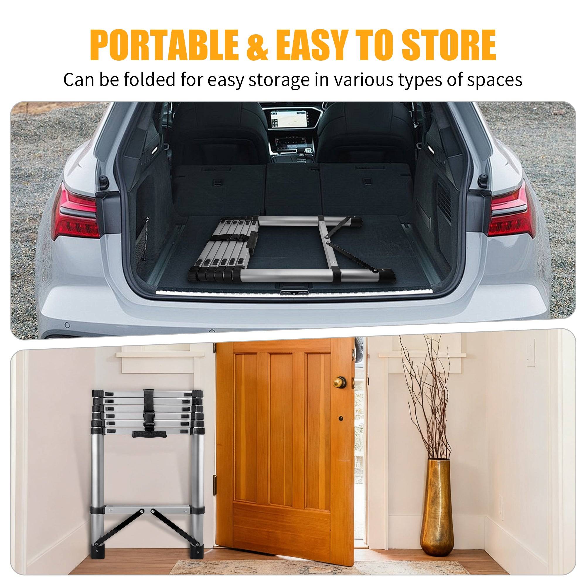 Telescoping Ladder 8.56 Ft Aluminum With Anti Skid Steps