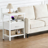 White Bedside Table With Charging Station And Storage