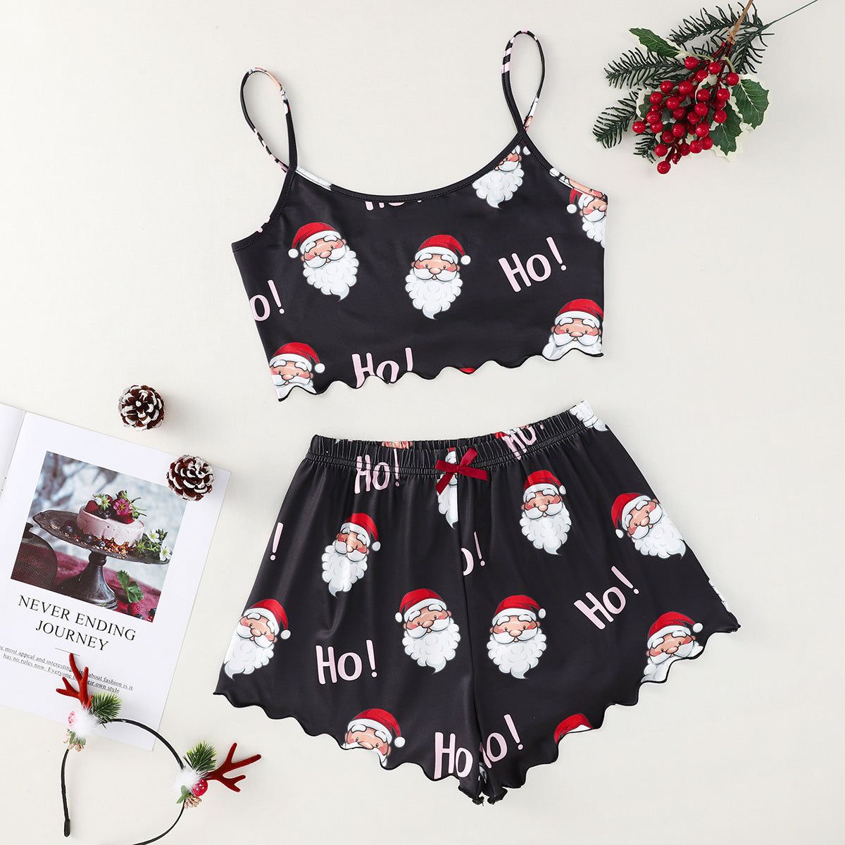 Pajama Set Christmas Women Sleeveless Top and Shorts