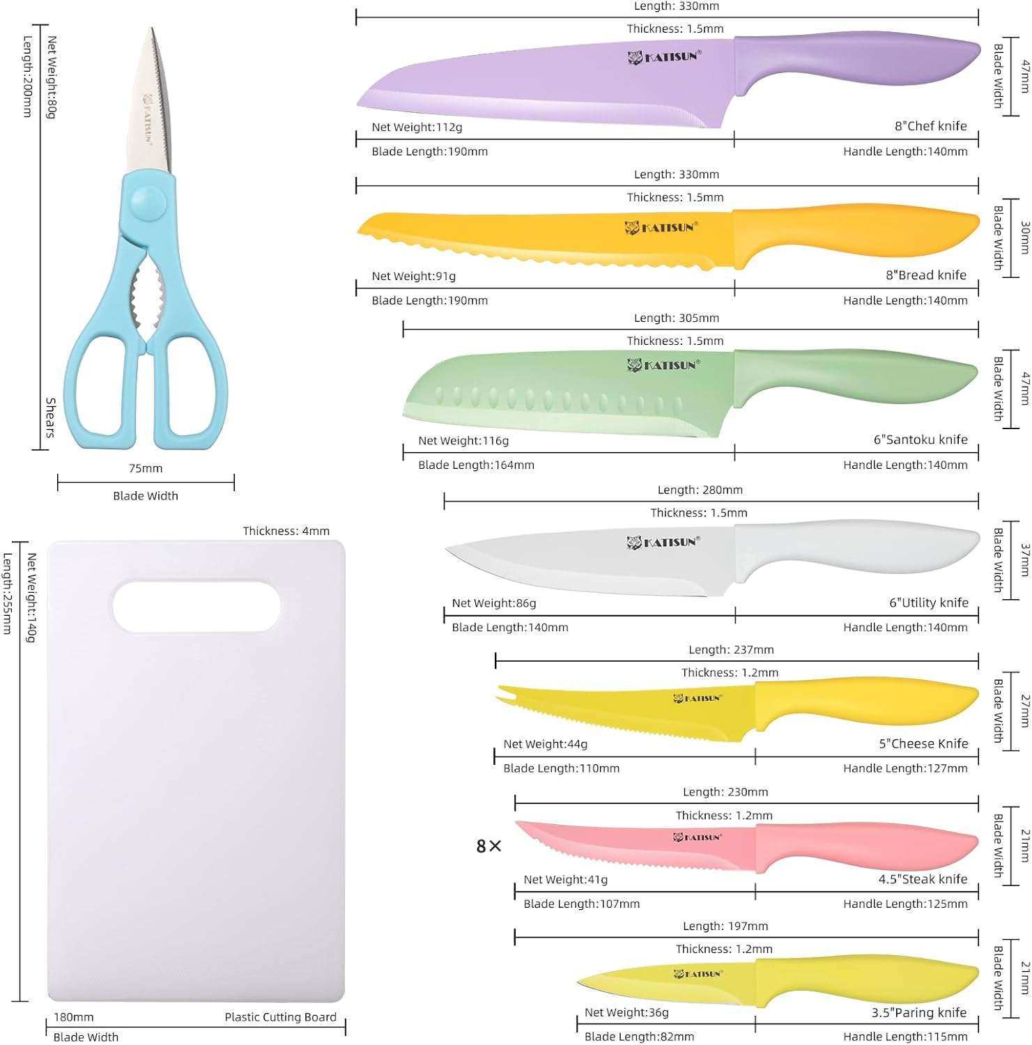 30 Piece Colorful Stainless Steel Kitchen Knife Set