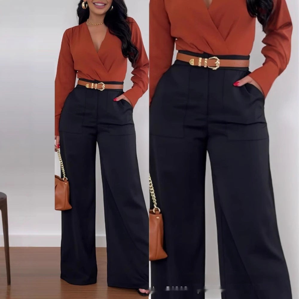 Women’s Solid Color Flared Pants Casual Polyester High Waist Versatile Commuting Style in Apricot or Black