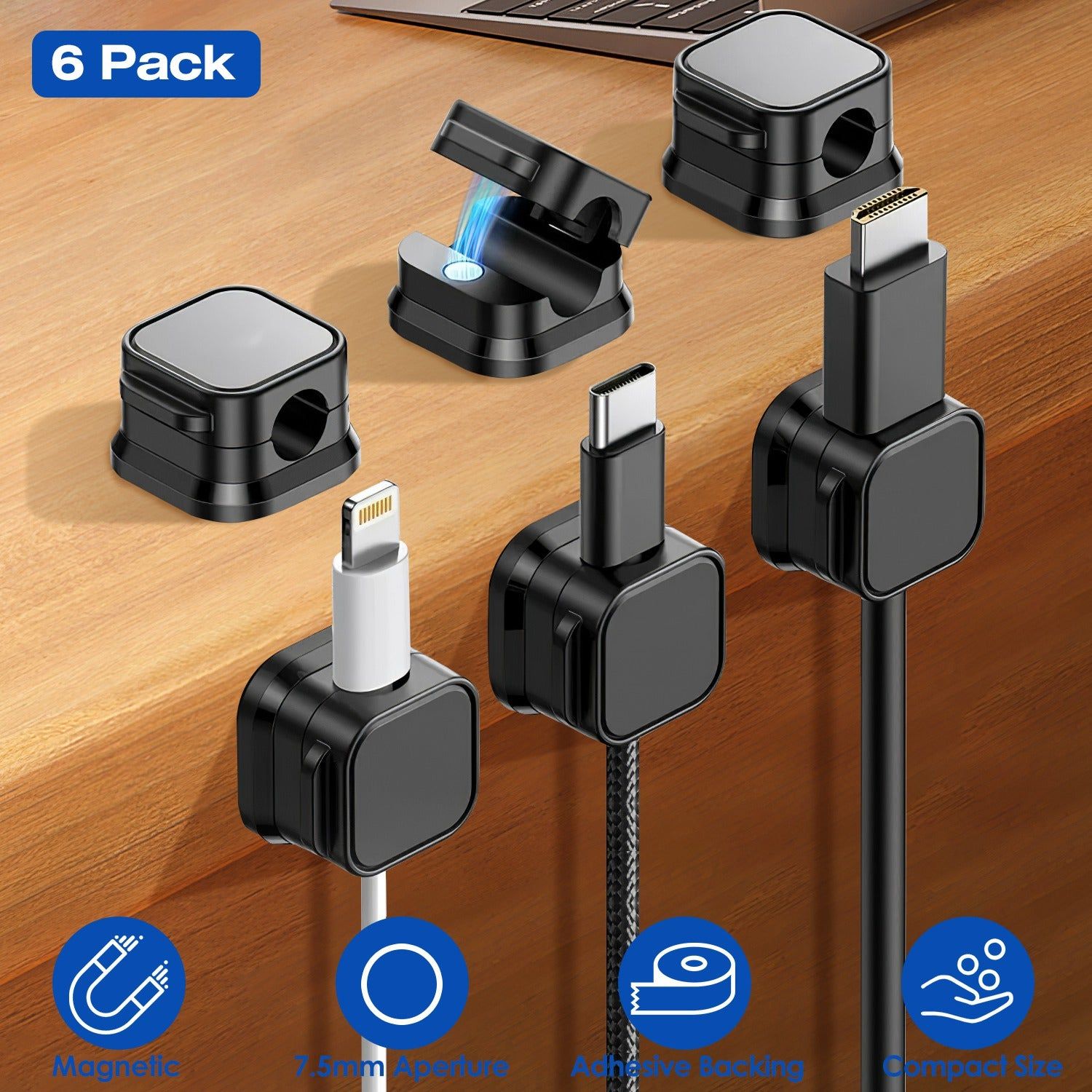 Magnetic Cable Management Clips Organizer Compact 6 Pack