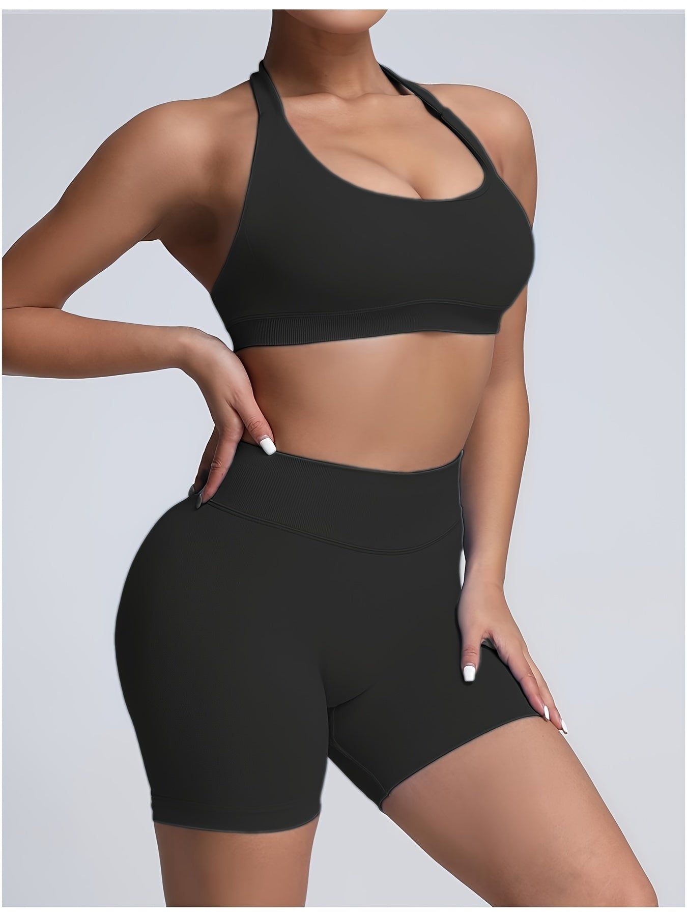 Womens Workout Set with Sports Bra and High Waist Shorts