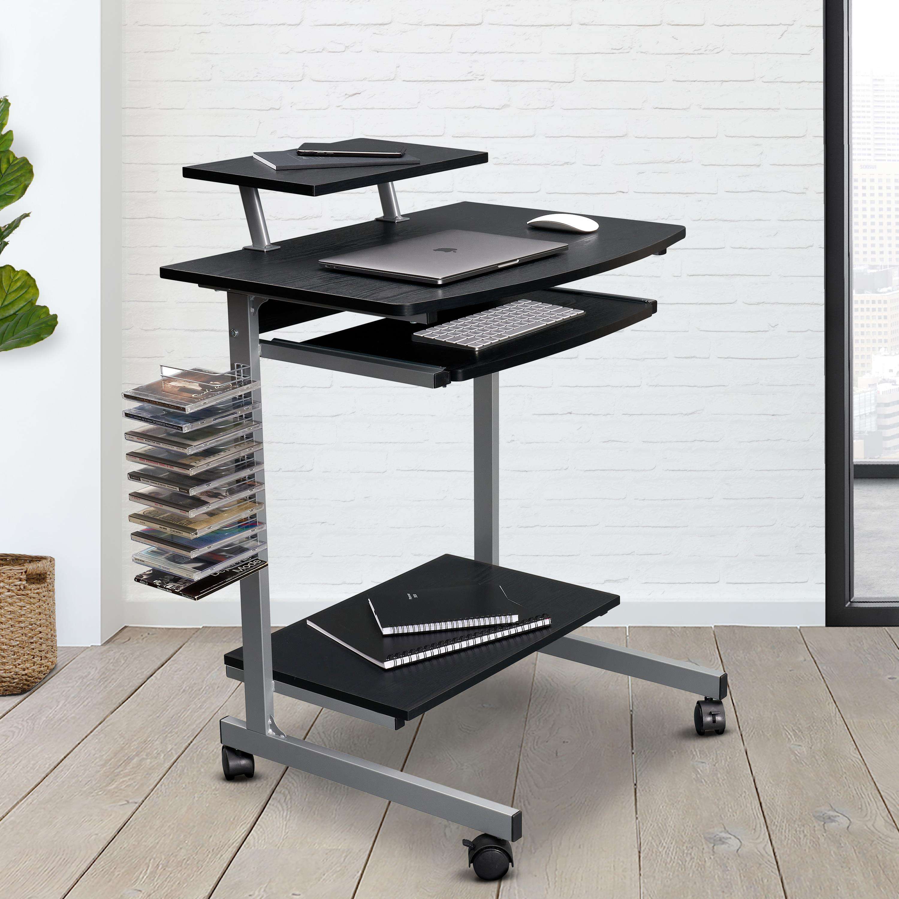 Compact Computer Table with Storage and Locking Casters