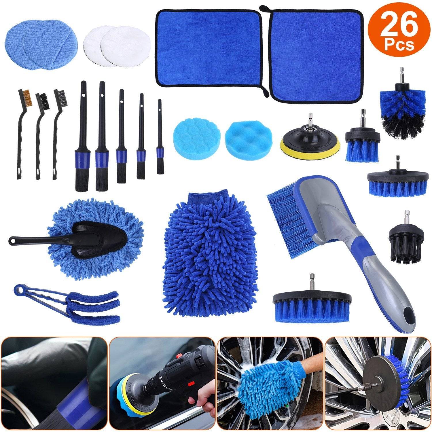 Car Detailing Kit 26 Piece Brushes Drill Pads Cleaner Set