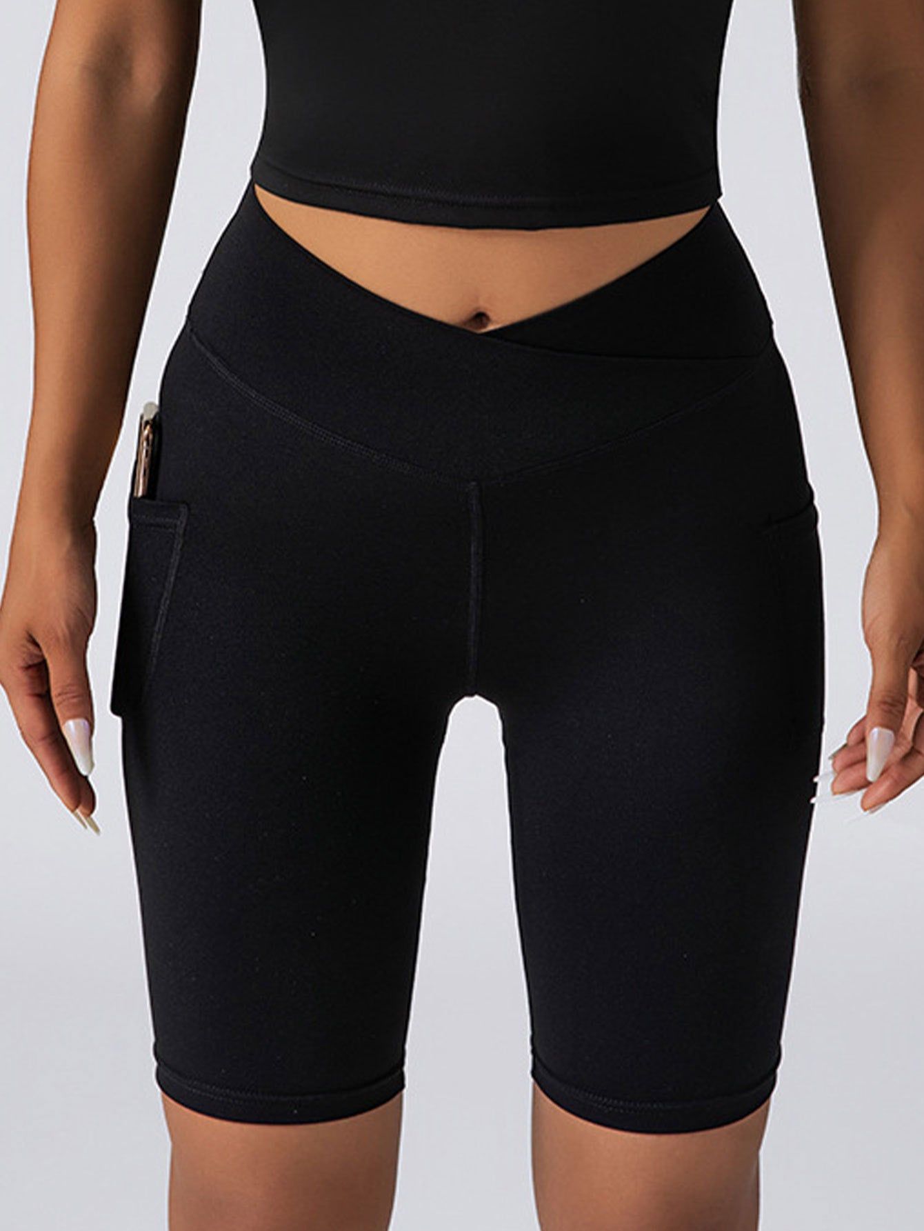High Waist Seamless Biker Shorts With Pockets Scrunch Fit