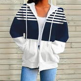 Plus Size Color Block Hoodie with Zip Up Design