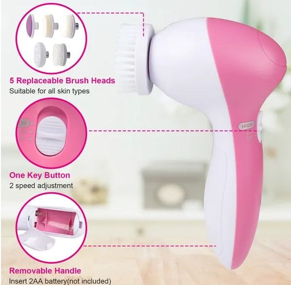 Electric Facial Cleansing Brush with 5 Heads
