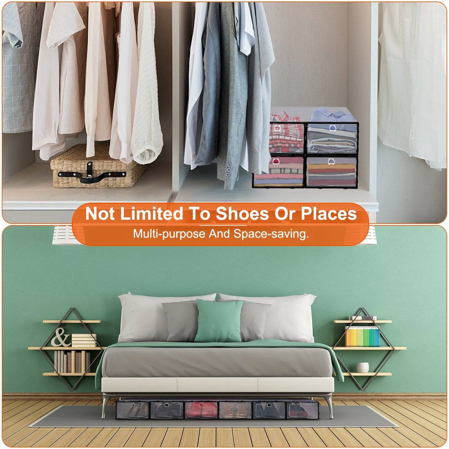 6Pcs Stackable Collapsible Shoe Storage Boxes